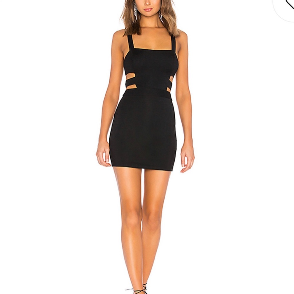 NBD mini cocktail dress with side cuts.